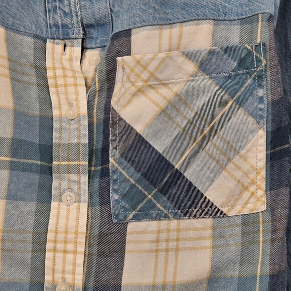 American Eagle Blue Chambray Plaid Oversized Button‎ Down Top Shirt Size Small - Picture 4 of 12